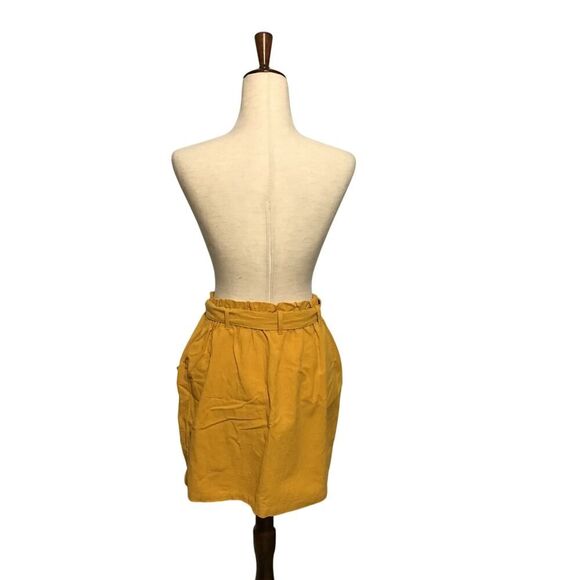 Mustard Yellow Cotton Belted Skirt with Pockets - Picture 5 of 7
